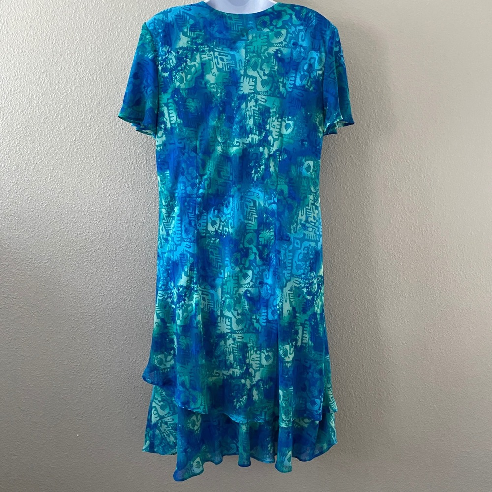 Vintage Blue Tropical Dress 18 Beach Summer Vacation Cruise Resort Ruffle Retro - Picture 2 of 4